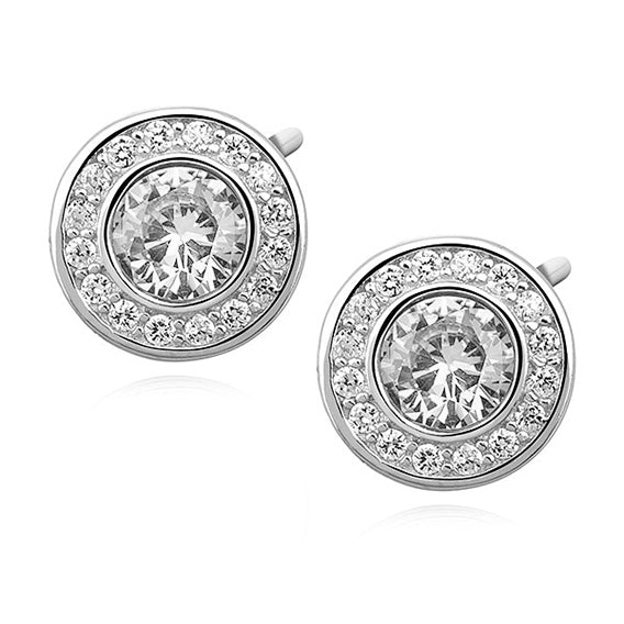 Sølv elegante runde øreringe med hvide zirkoner Sølv elegante runde øreringe med hvide zirkoner