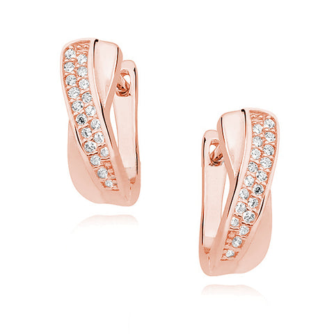 18K Rosa forgyldte øreringe med hvide zirkoner 18K Rosa forgyldte øreringe med hvide zirkoner