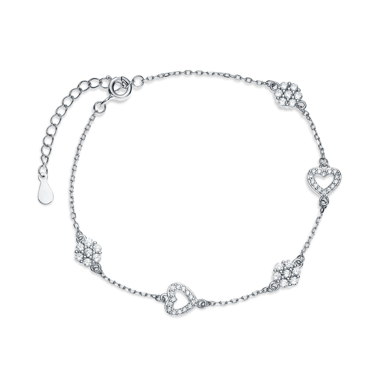 Sølv armbånd blomster og hjerter Sølv armbånd blomster og hjerter
