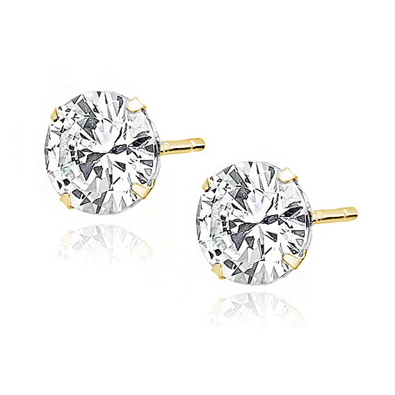 Forgyldte 14K øreringe runde hvide zirconia 7mm Forgyldte 14K øreringe runde hvide zirconia 7mm