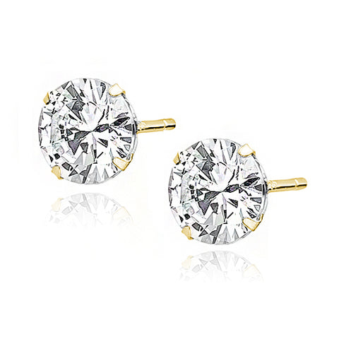 Forgyldte 14K øreringe runde hvide zirconia 7mm Forgyldte 14K øreringe runde hvide zirconia 7mm