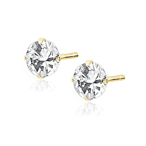 Forgyldte 14K øreringe runde hvide zirconia 5mm Forgyldte 14K øreringe runde hvide zirconia 5mm