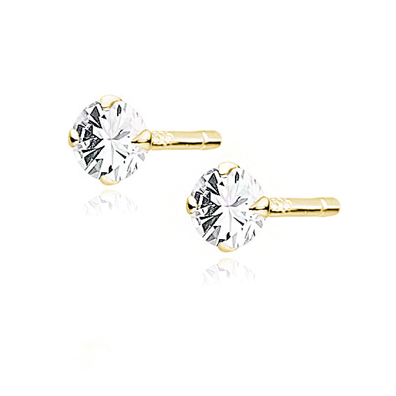 Forgyldte 14K øreringe runde hvide zirconia 3mm Forgyldte 14K øreringe runde hvide zirconia 3mm
