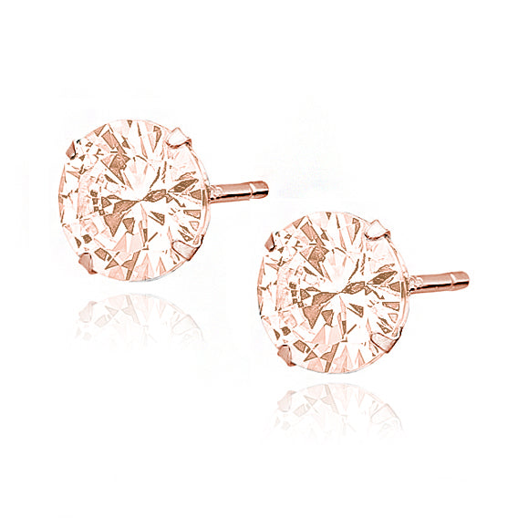 18K Rosa Forgyldte øreringe runde lyserøde zirkoner 7mm 18K Rosa Forgyldte øreringe runde lyserøde zirkoner 7mm