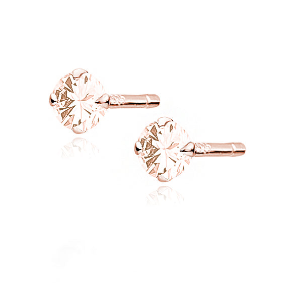 18K Rosa Forgyldte øreringe runde lyserøde zirkoner 3mm 18K Rosa Forgyldte øreringe runde lyserøde zirkoner 3mm