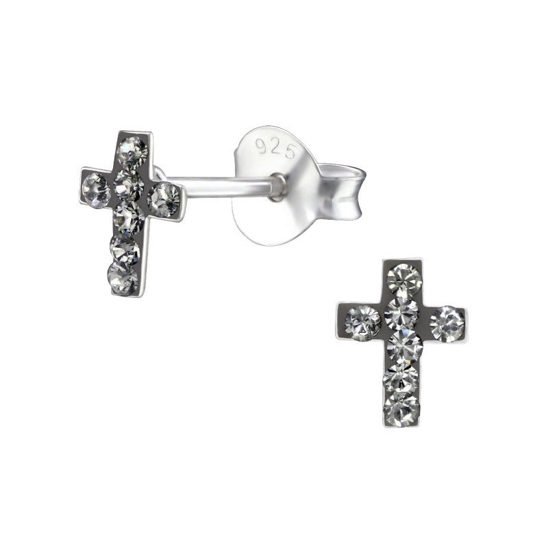 Kors ørestikker til børn med krystaller i sølv 925 A4S24681 (assorterede farver)