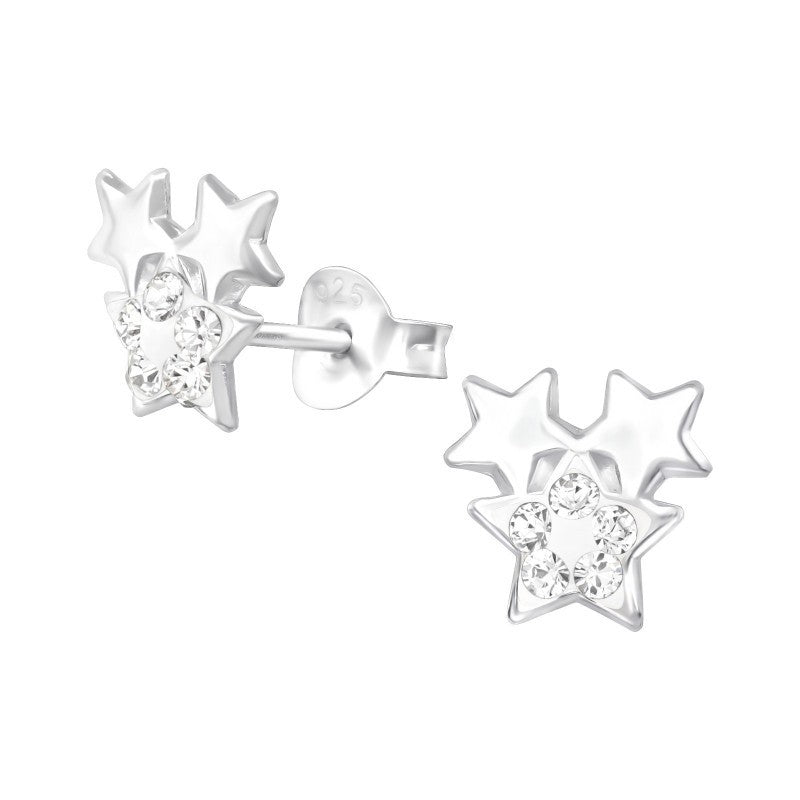 Stjerner ørestikker til børn med Swarovski krystaller, sølv 925 A4S42200