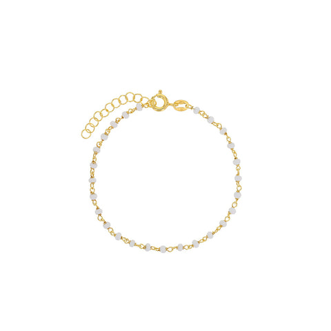LAVAL Guldfarvet sterlingsølv armbånd med små hvide glasperler 16+3 cm (31812826DB)