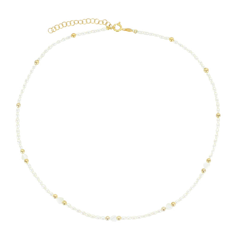 LAVAL Guldfarvet sterlingsølv halskæde med dyrkede ferskvandsperler, hjerter og perler (317898D)