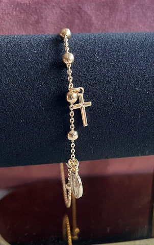 LAVAL Guldfarvet sterlingsølv justerbart armbånd, kugler, mirakuløs medalje og krucifiks (318435)