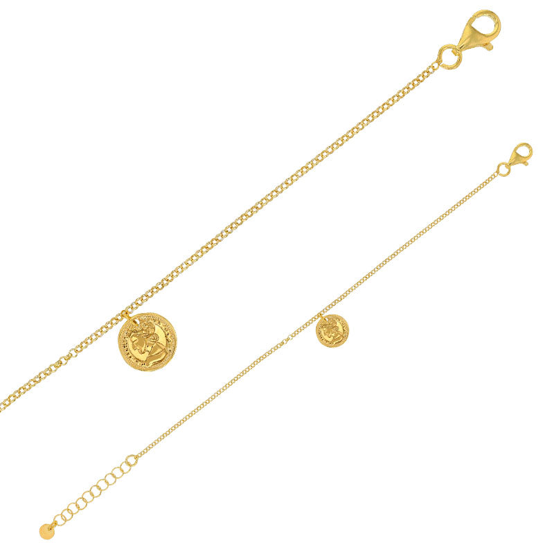 LAVAL QUEEN guldfarvet 925 sterlingsølv armbånd med mønt charme (318128240D)