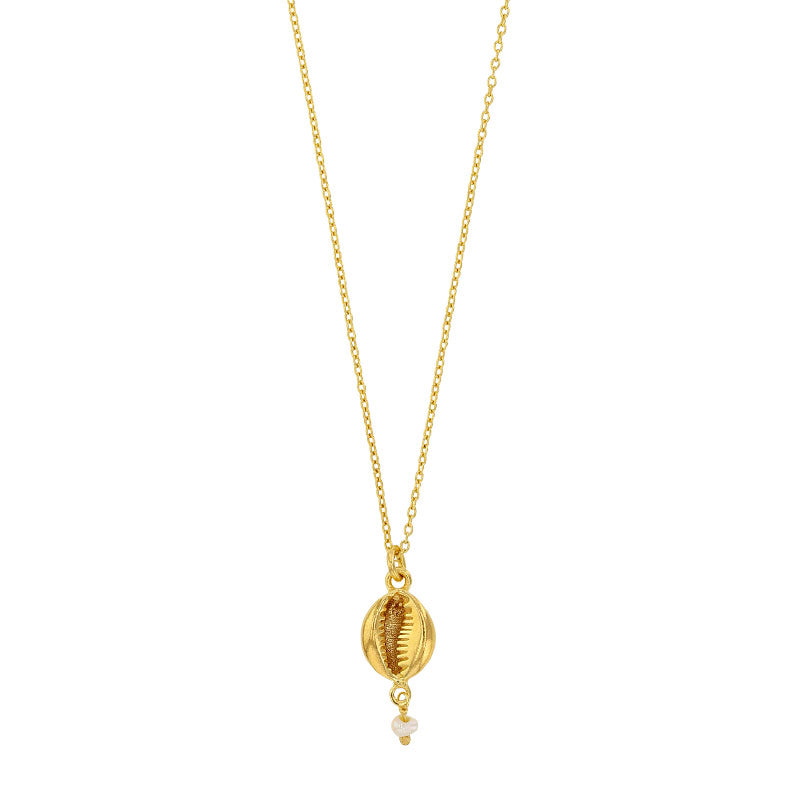 Laval Muslingeskal halskæde i guldfarvet sterlingsølv med dyrket ferskvandsperle (317657)