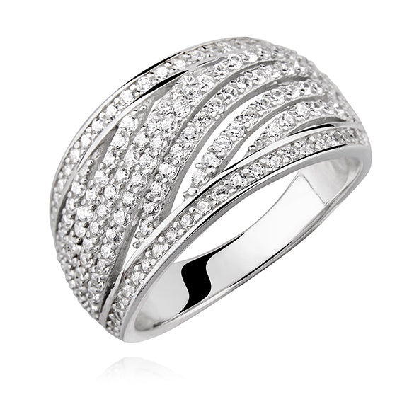 Sølv (925) smuk bred ring med hvide zirkoner (10908)