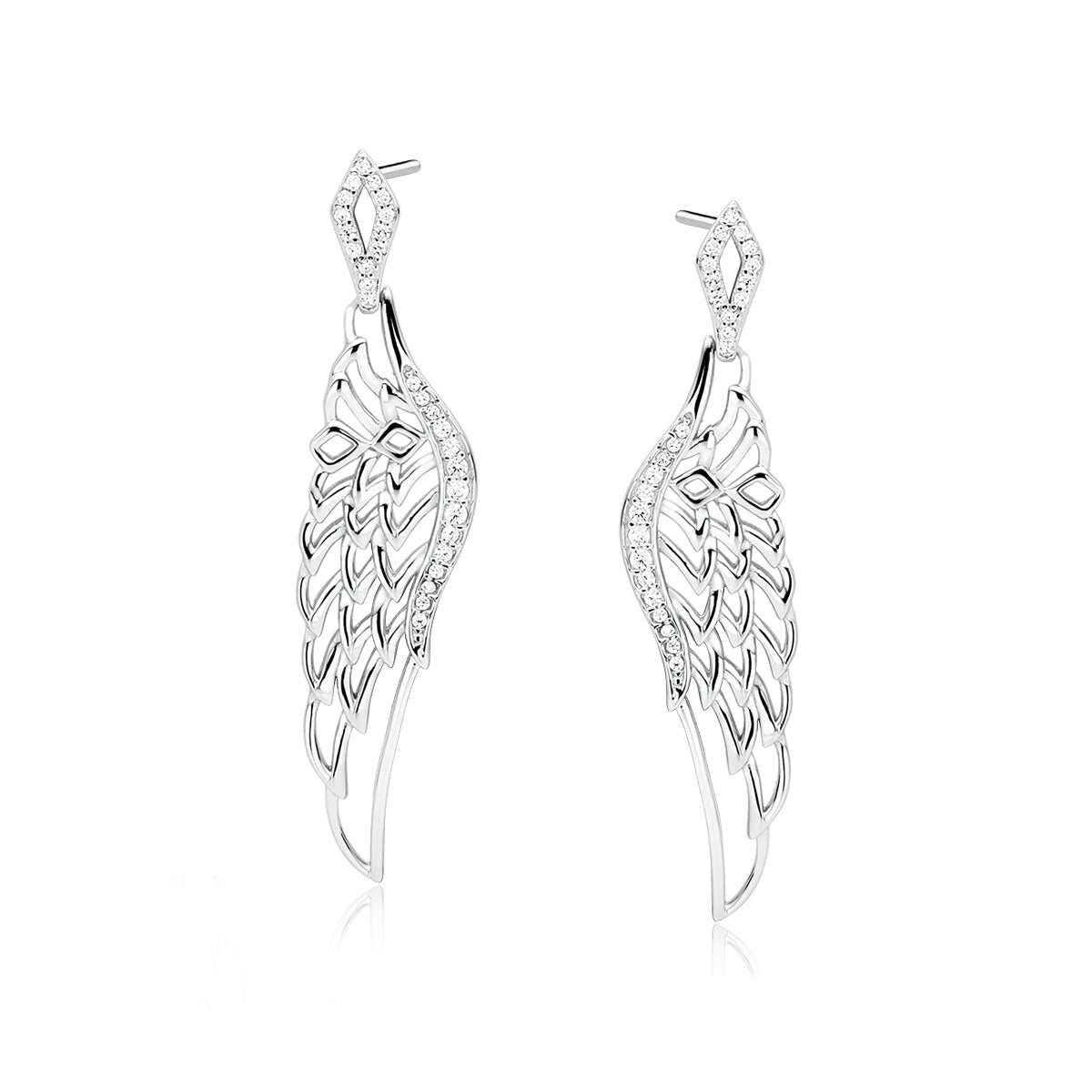 Sølv (925) øreringe smukke vinger med zirkoner (12382)