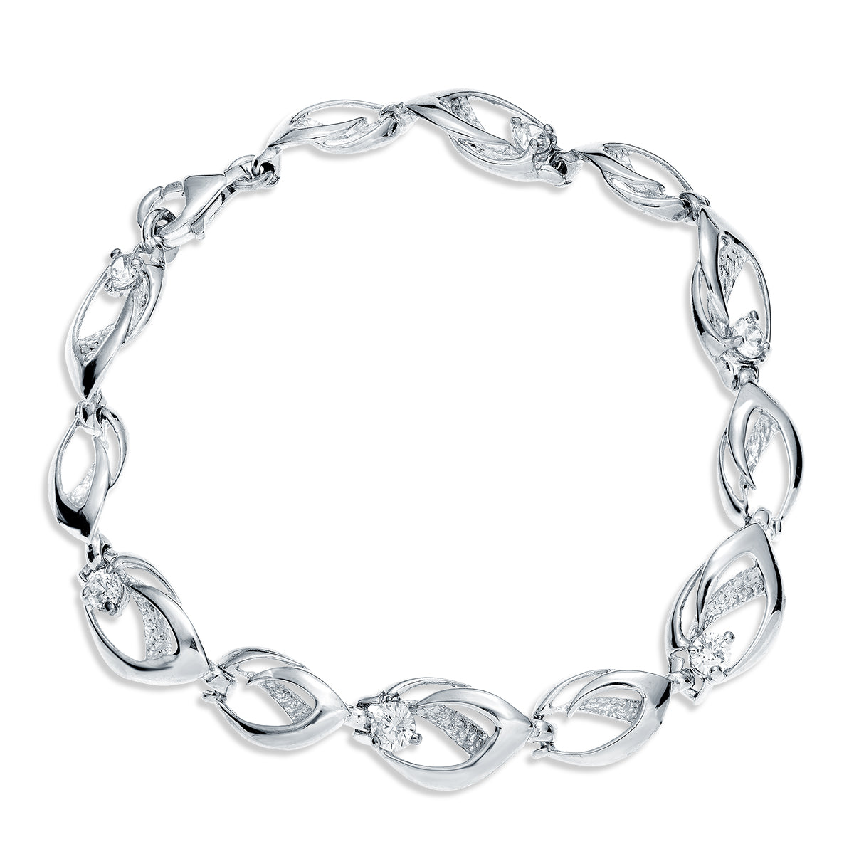 sølv elegant armbånd med hvide zirkoner