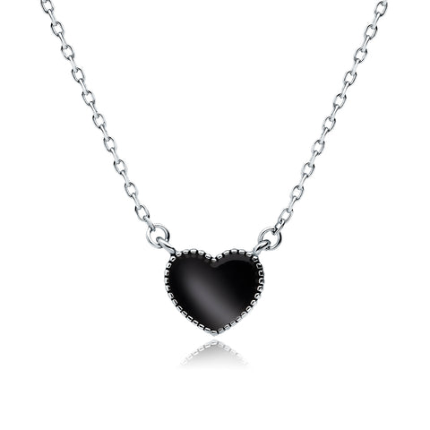 Hjerte halskæde med sort emalje i sølv 