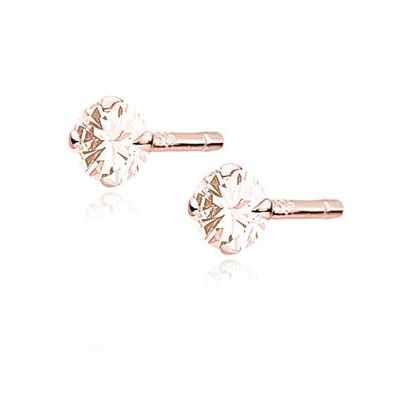 18K Rosa Forgyldte øreringe runde lyserøde zirkoner 3mm