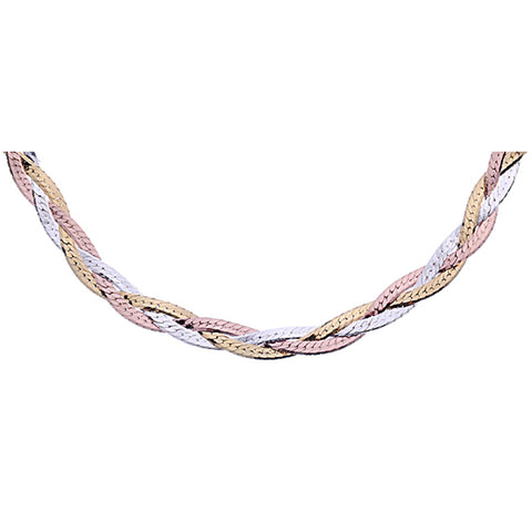 Sølv flettet halskæde tricolor